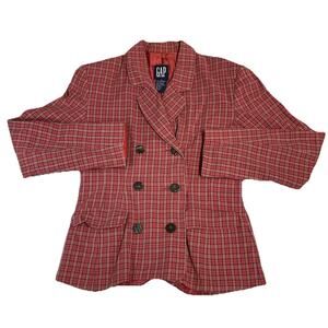 Vtg GAP Red Plaid Blazer W Size 4 Double Breasted Cotton Preppy Academia Jacket